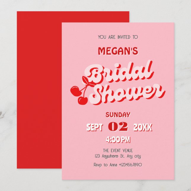 Invitation Rose rouge rétro super cerise douche nuptiale (Devant / Derrière)