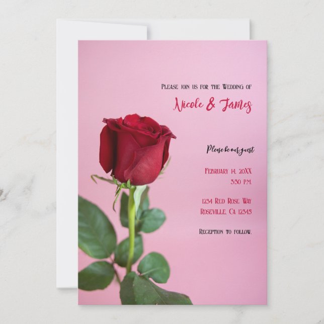 Invitation Rose Rouge Rose Clair Romantique Élégant Mariage M (Devant)