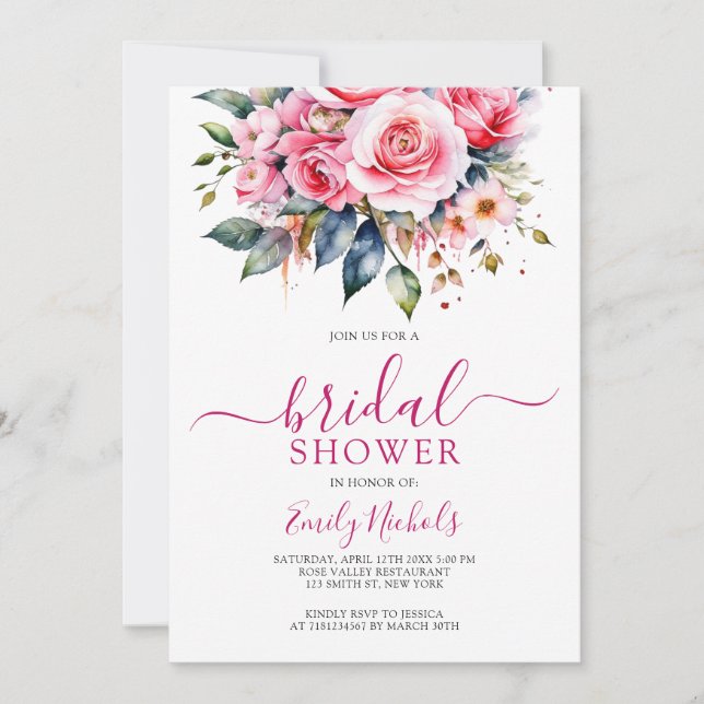 INVITATION ROSE ROUGE ROSE ROSE ROUGE ROSE FLORALE BOUQUET SU (Devant)