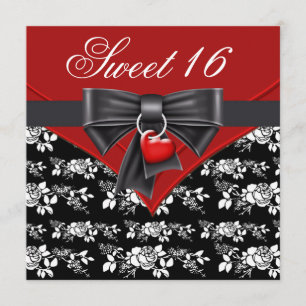 Invitation Rose rouge rouge noir blanc Sweet 16 Fête d'annive