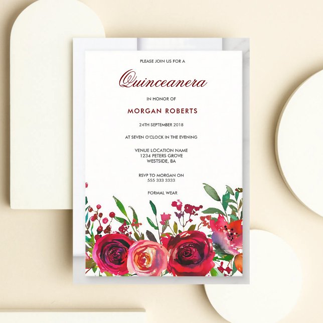 Invitation Rose Rouge Rubis Quinceanera (Créateur téléchargé)