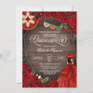 Invitation Rose rouge Rustique Charra / Robe Mariachi Quincea
