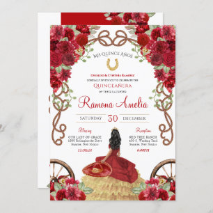Invitation Rose rouge Rustique Charro Western Quinceañera