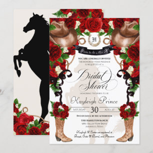 Invitation Rose rouge Rustique Western Floral Boots Fête des