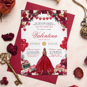 Invitation Rose rouge sucré 15 Quinceanera de Saint-Valentin