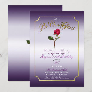 Invitation Rose rouge violette et or Beauté Fête d'anniversai