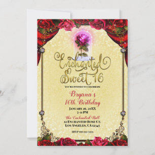 Invitation Rose Rouges Jaune & Or Douce 16 16ème Fête