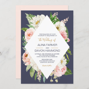 Invitation Rose rougissant rose blanc rose blanc marine Maria