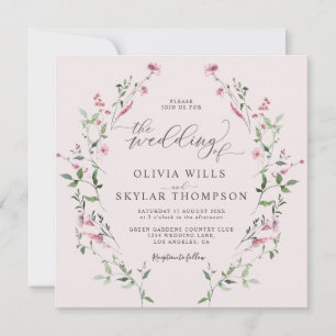 Invitation Rose roux Fleur sauvage jardin rose Mariage