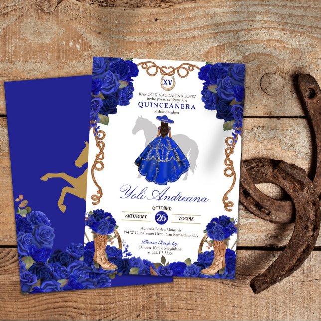 Invitation Rose Royal Bleu Bottes Charro Vestidos Quinceañera (Créateur téléchargé)