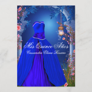 Invitation Rose royal bleu Quinceanera