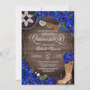 Invitation Rose Royal Blue Charra Cowgirl Western Quinceañera