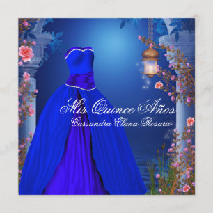 Invitation Rose royal Quinceanera de bleu marine de robe de