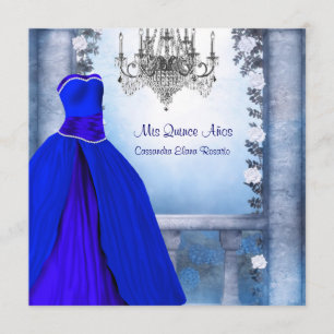Invitation Rose royal Quinceanera de bleu marine de robe de