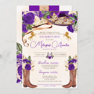 Invitation Rose Royal violet Mariachi Elegant Western Charro