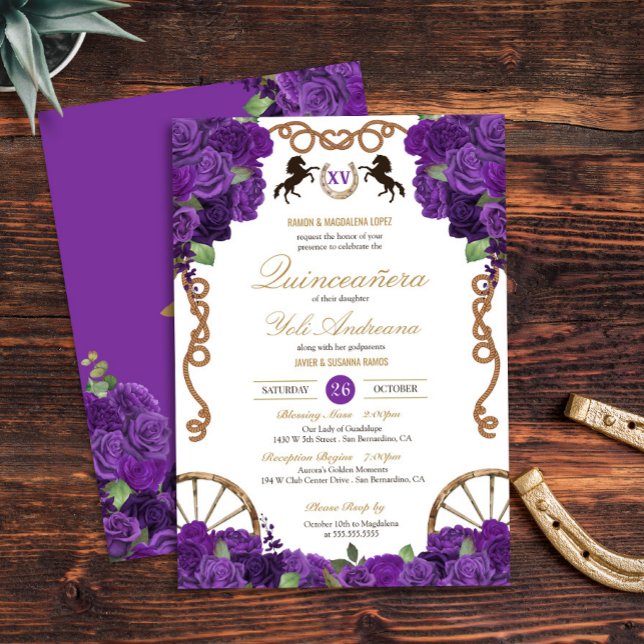 Invitation Rose royal violet Western Charro Quinceañera (Créateur téléchargé)