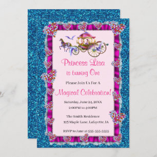 Invitation Rose Ruban bleu Parties scintillant Royal Princess