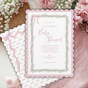 Invitation  rose Ruban Élégant Baby shower
