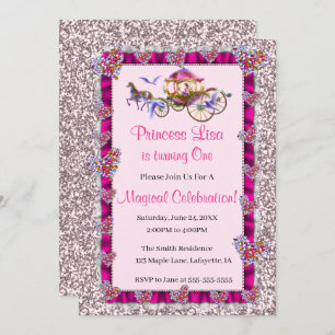 Invitation Rose Ruban rose Parties scintillant Royal Princess