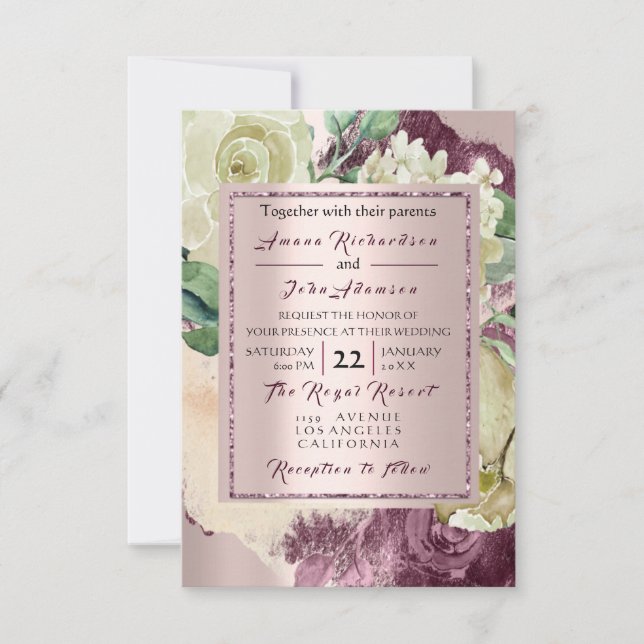 Invitation Rose Rustic Creamy Marsala Bourgogne Rose Mariage (Devant)