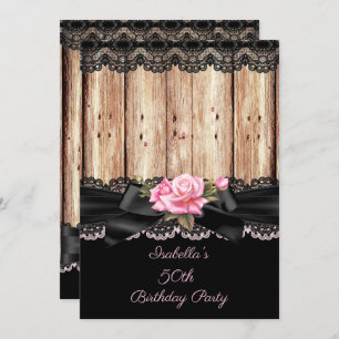 Invitation Rose rustique bois rose Black Lace arc 50e anniver