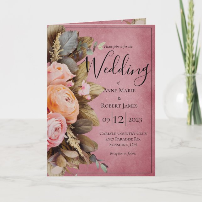 Invitation Rose Rustique Floral Verdure Eucalyptus Mariage In (Devant)