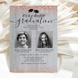 Invitation Rose Rustique Gold Double Graduation Photo