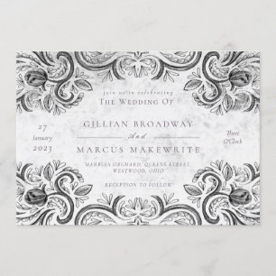 Invitation Rose rustique noir et blanc