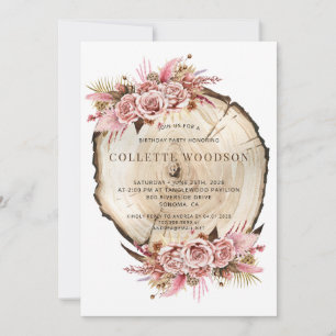 Invitation Rose Rustique Rose et Bois Noir