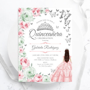 Invitation Rose Sage Vert Floral Rose Quinceanera
