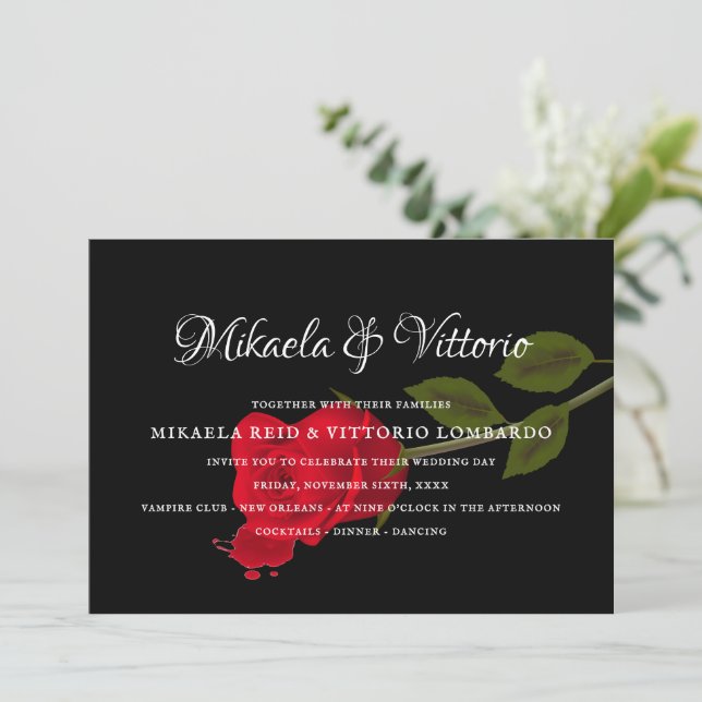 Invitation Rose sanglant Élégant mariage gothique noir (Debout devant)