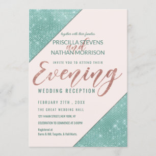 Invitation Rose Sarcelle Bleu Faux Paillettes Sequins Soirée
