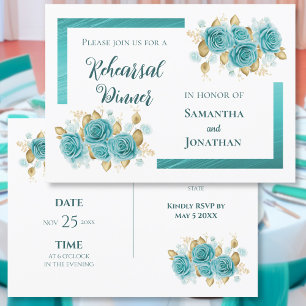 Invitation Rose sarcelle et turquoise Élégant Dîner de répéti