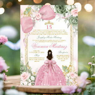 Invitation Rose Sauge Espagnol Vert Charra Princesse Floral 1