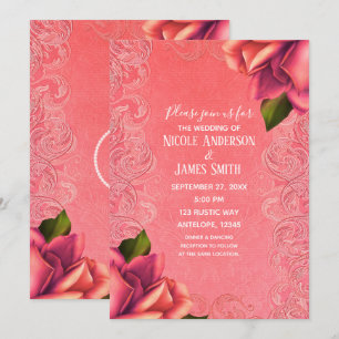 Invitation Rose saumon vintage élégant mariage antique