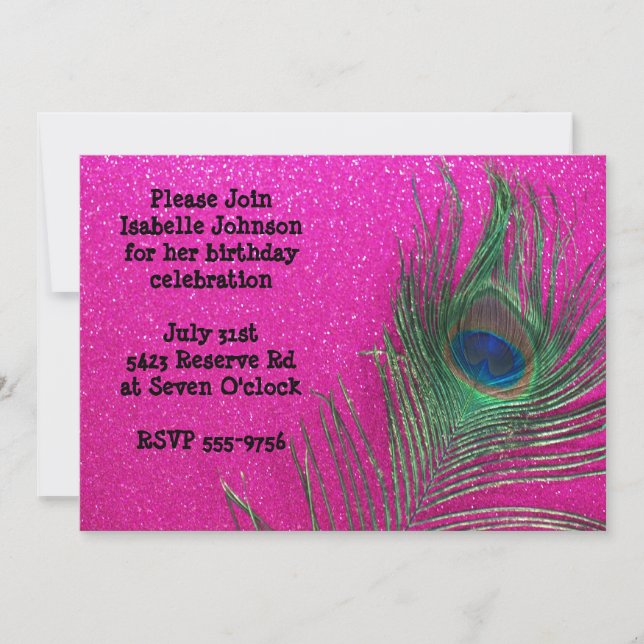 Invitation rose scintillante d'anniversaire de (Devant)