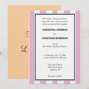 Invitation Rose Seafoam Bleu Blanc Rayures Amour Mariage