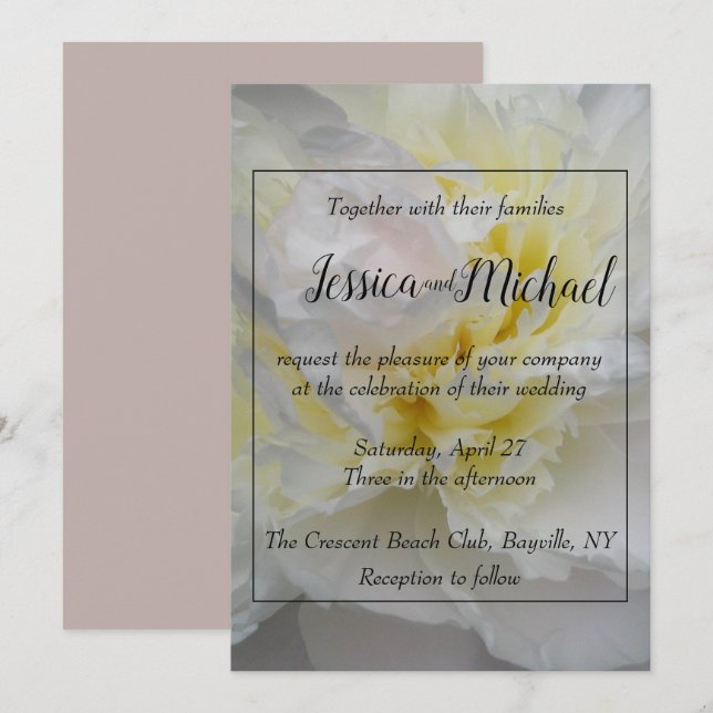 Invitation rose sensible de mariage de pivoine (Devant / Derrière)