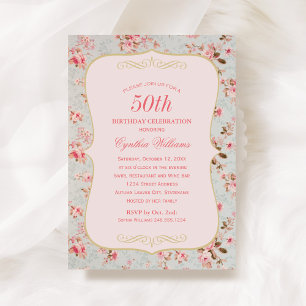 Invitation Rose Shabby Chic Anniversaire Vintage