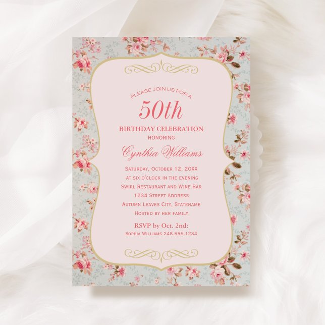 Invitation Rose Shabby Chic Anniversaire Vintage (Créateur téléchargé)