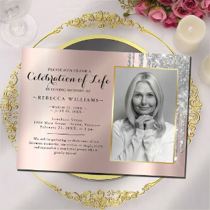 Invitation Rose si élégant Gold Photo Célébration de la vie