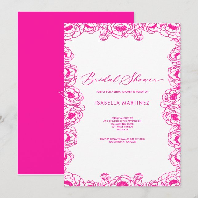 Invitation rose simple classique élégant douche de mariée  (Devant / Derrière)