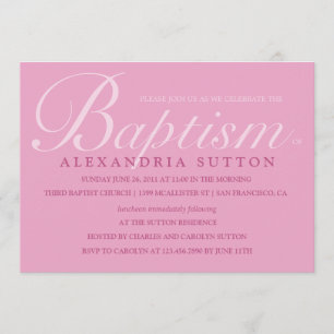 Invitation rose simple de baptême/baptême