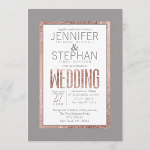 Invitation Rose simple  Gold Frame Ardoise gris Mariage