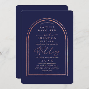 Invitation Rose simple moderne Gold Marine Blue Arch Mariage