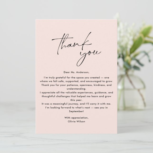 Invitation Rose Simple, Moderne Merci Professeur  (Debout devant)