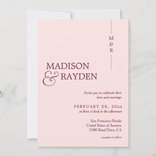 Invitation Rose simple moderne Monogramme rose Mariage photo (Devant)