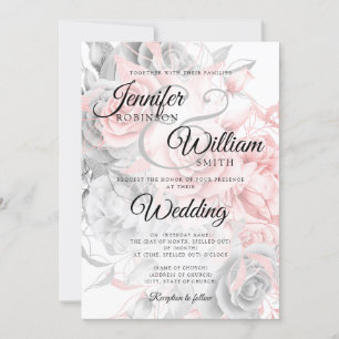 Invitation Rose simple Or & argent Élégant Mariage floral