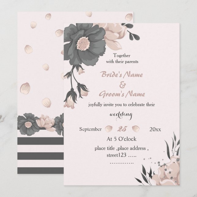Invitation rose sombre et rêveuse mariage (Devant / Derrière)