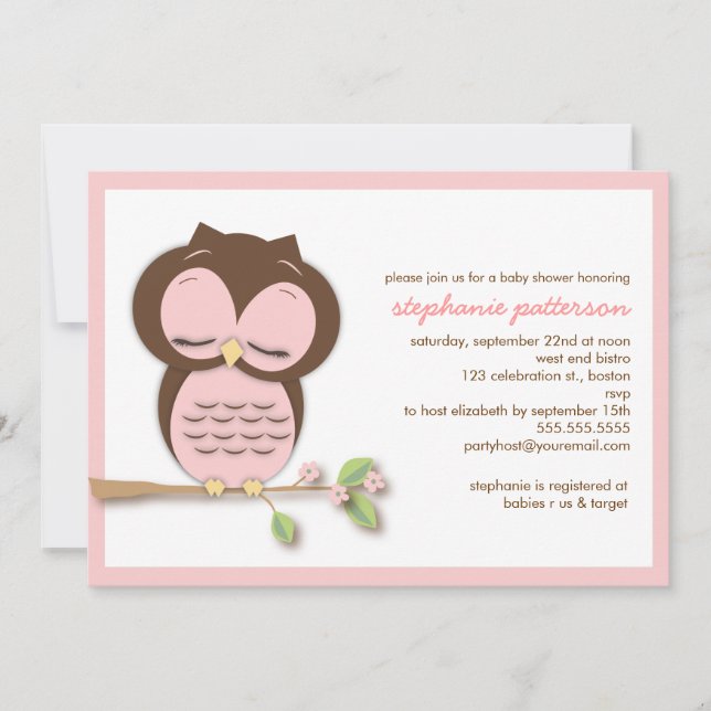 Invitation rose somnolente douce de baby shower de (Devant)